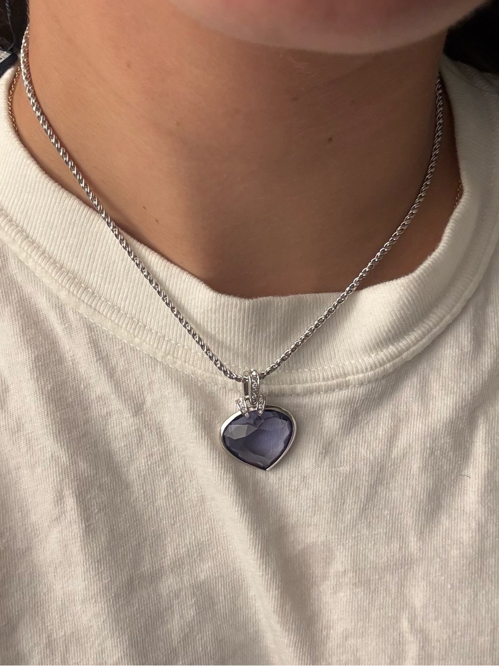 Swarovski Silver Heart Necklace with Lavender Crystal